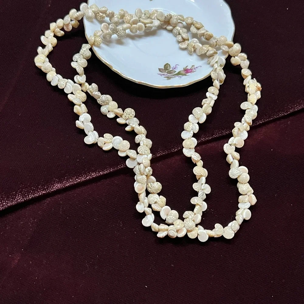 Vintage Puka Shell Necklace | Natural Seashell Twist Rope Lei | Boho Beach